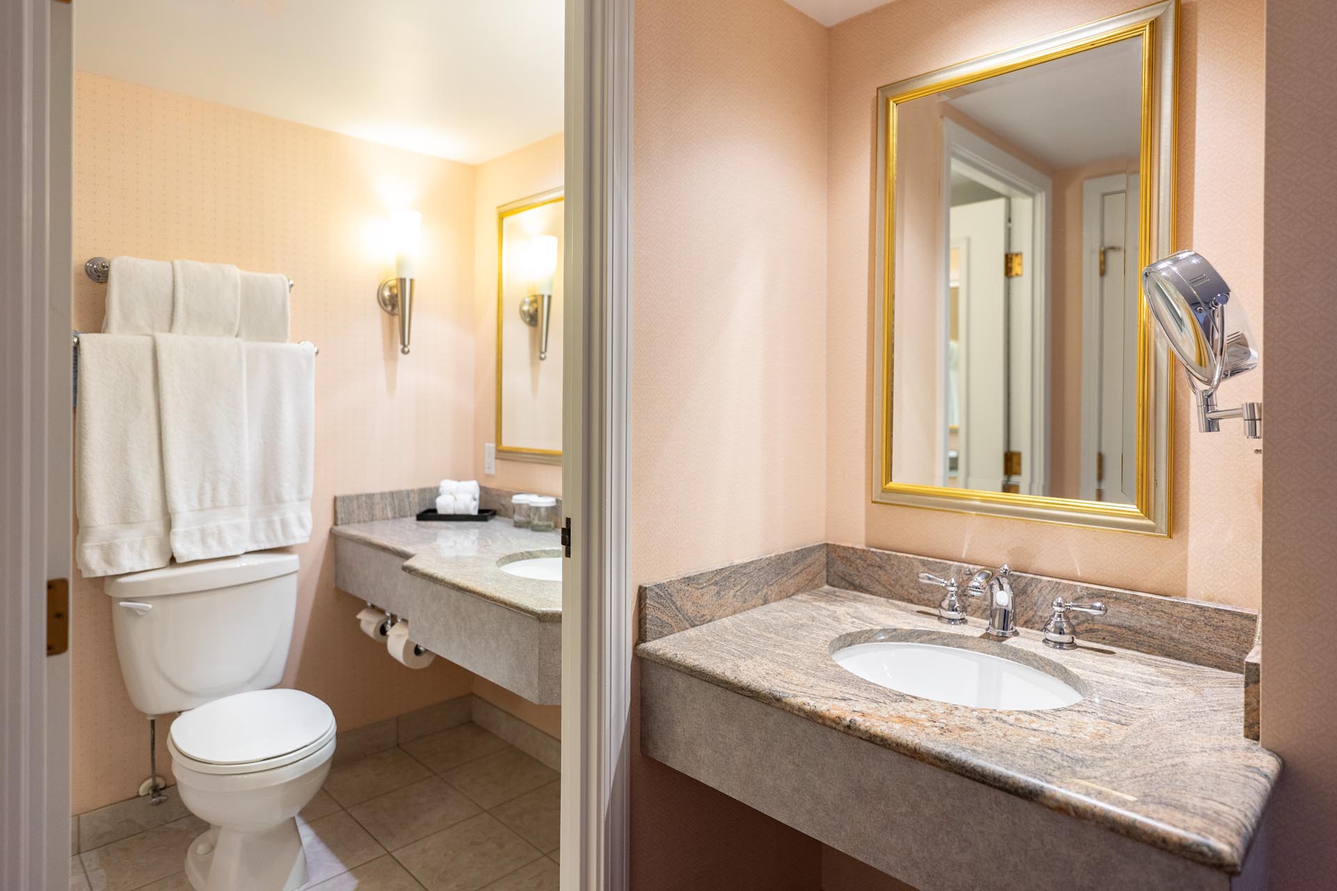 A bathroom with a toilet and a sink